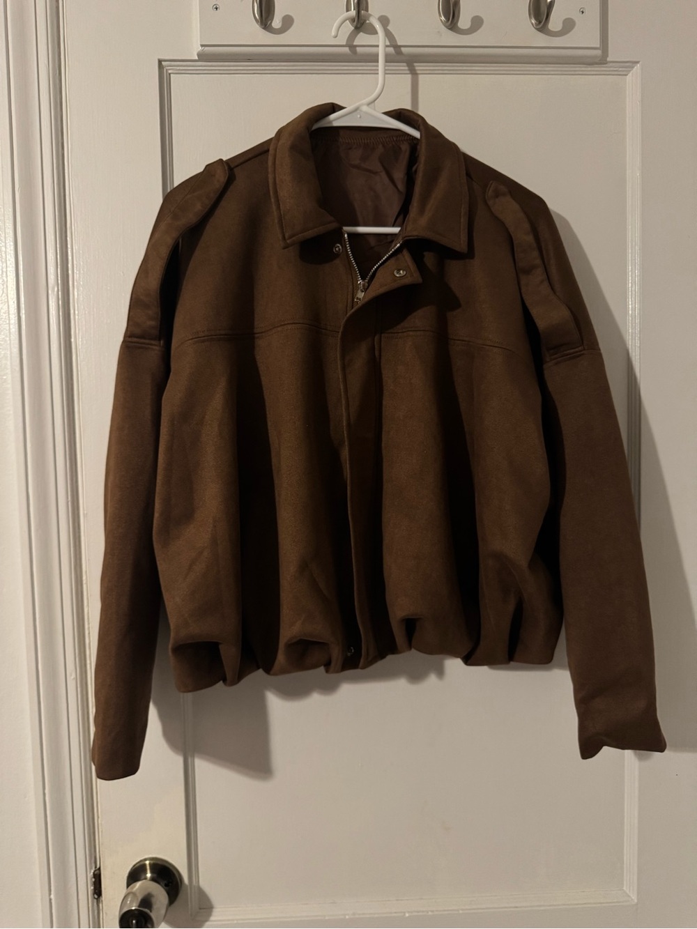 Brown Bomber Jacket with Zip Front